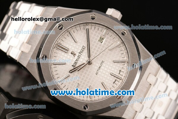 Audemars Piguet Royal Oak Swiss ETA 2824 Automatic Full Steel with Sitck Markers and White Dial - 1:1 Original Best Version - Click Image to Close